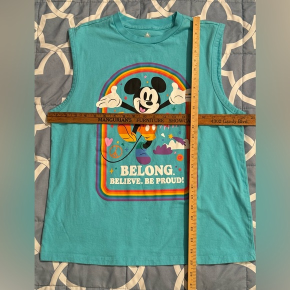 Men’s Med Mickey Mouse’s Sleeveless Aqua Pride Tank Top-Belong Believe Be Proud- - Picture 2 of 4